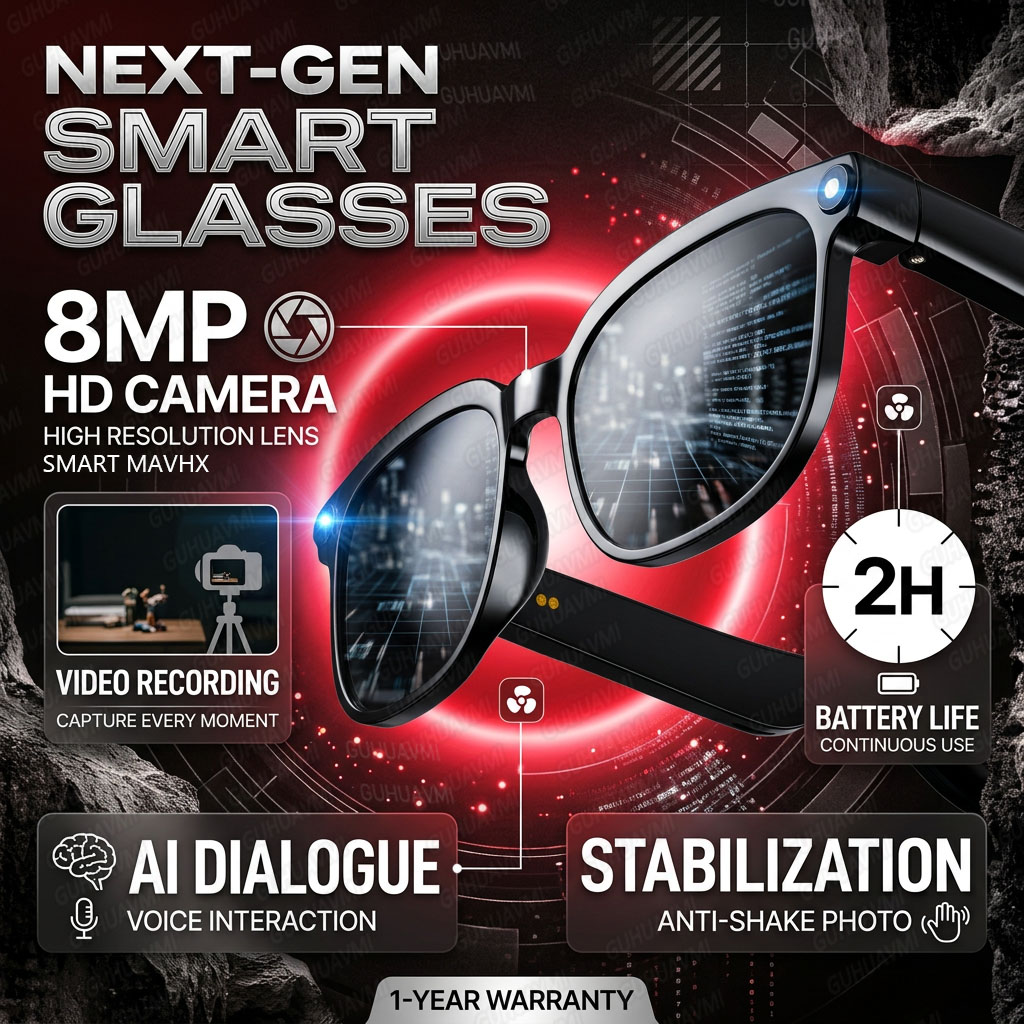Smart Sunglasses Open Ear Music Calls - Kabellose Smart-Kamera-Brille 1080P HD Videoaufnahme Open-Ear