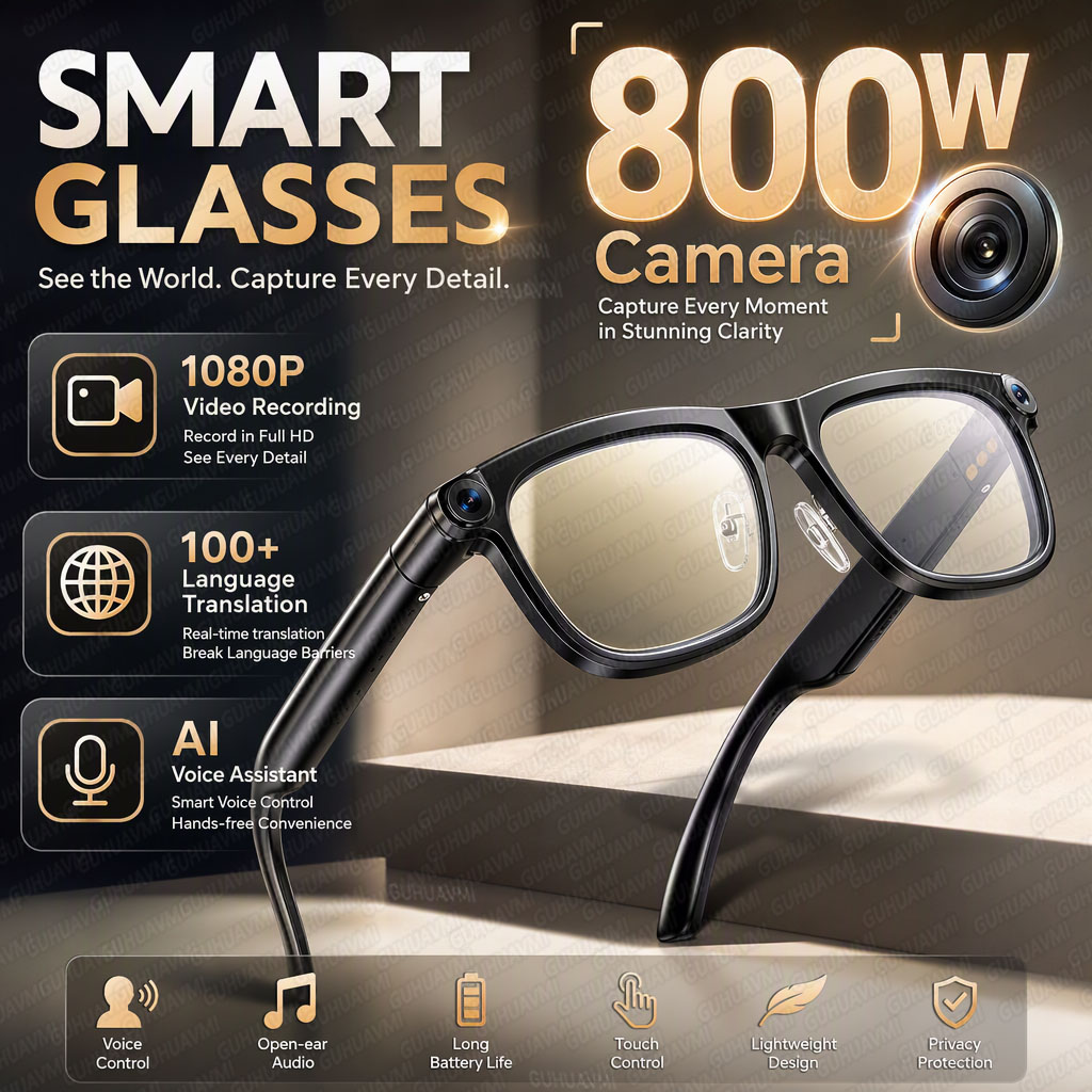 Smart Sunglasses Open Ear Music Calls - 2026 Neue 4K HD 800W Kamera
