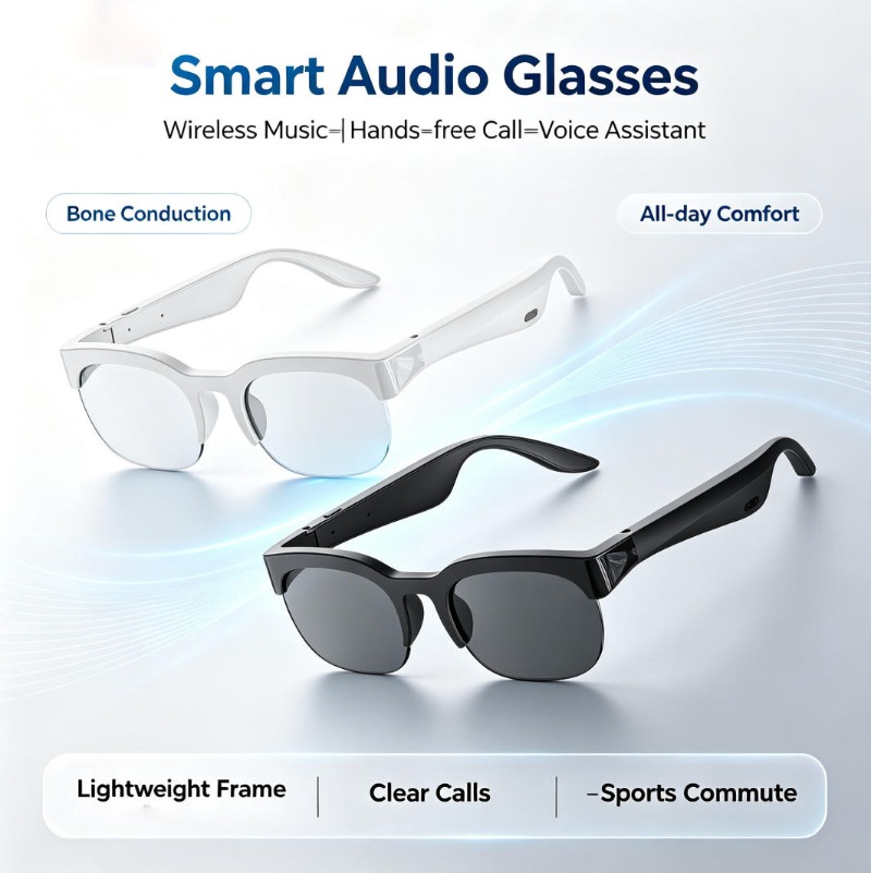 Bone Conduction Sunglasses Sports - Knochenleitungs-Smart-Audio-Brille, Kabellose Musik, Freisprechfunktion, Sprachassistent, Leichtgewicht,
