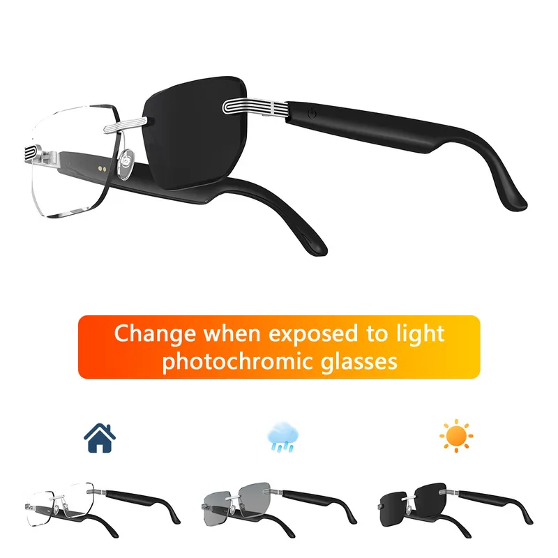 Photochromic Smart Sunglasses Audio - Intelligente KI-Übersetzungsbrille Bluetooth-Audio-Sonnenbrille Photochrome Rahmenlose Brille
