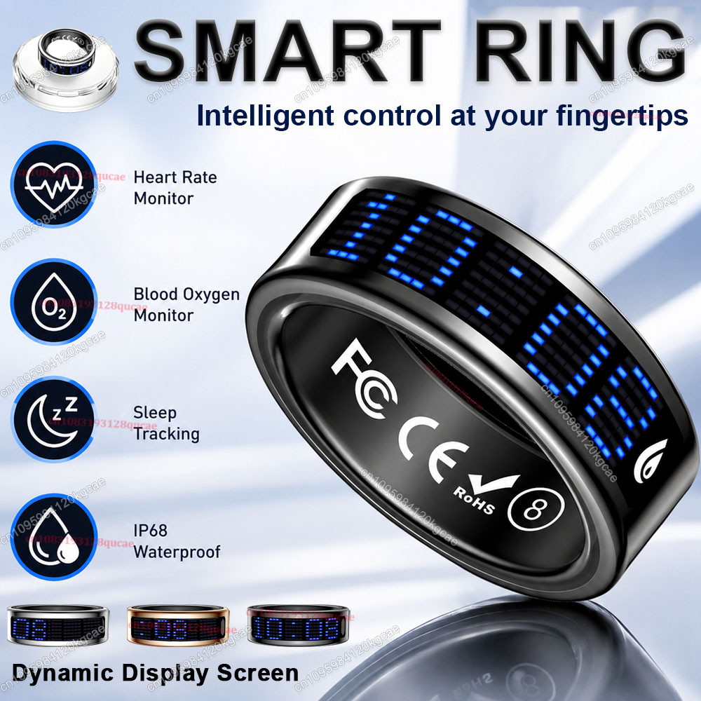 Smart Ring Health Tracker Blood Oxygen - Intelligenter Ring mit Display-Bildschirm, Touch-Funktion, Anruf-Erinnerung,