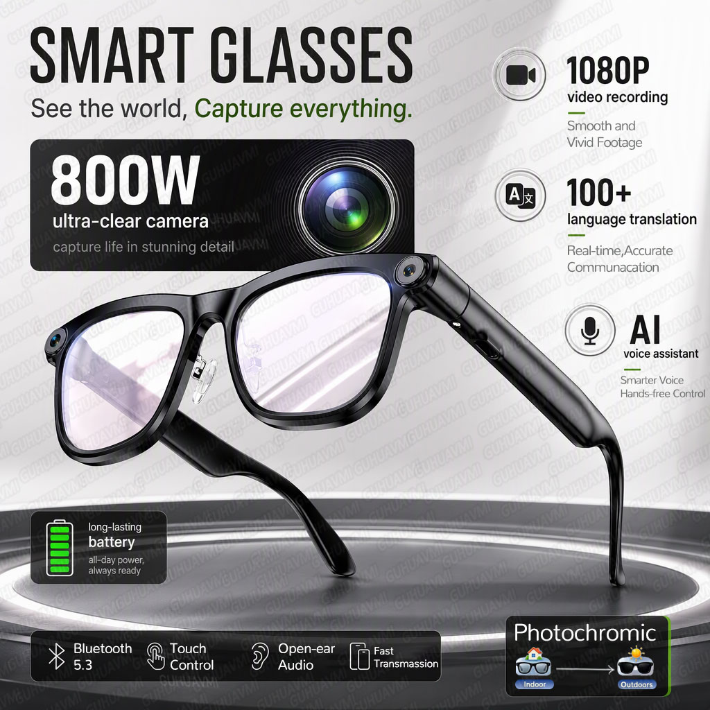 Smart Glasses Camera Video Recording 1080P - Neue Top1 Smart-Brille mit 8MP-Kamera, 4K-Video,