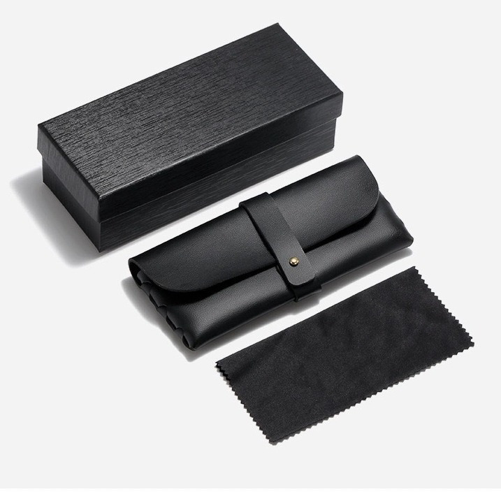 Eyewear Cleaning Cloth Microfiber Kit - Luxus-Sonnenbrillen-Verpackungsset, PU-Etui mit Druckknopfverschluss, Metall-Geschenkbox, Beutel