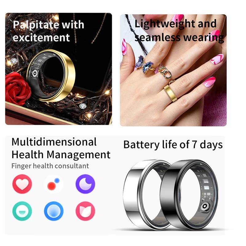 Smart Ring Health Tracker Blood Oxygen - Intelligenter Ring Gesundheits-Tracker Herzfrequenz-Blutsauerstoff-Monitor Wasserdicht Multifunktional