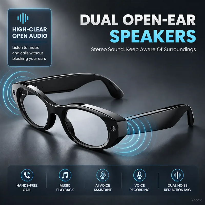 Smart Sunglasses Open Ear Music Calls - Offene Stereo-Smart-Brille mit Dual-Rauschunterdrückung, Freisprechfunktion, KI-Assistent