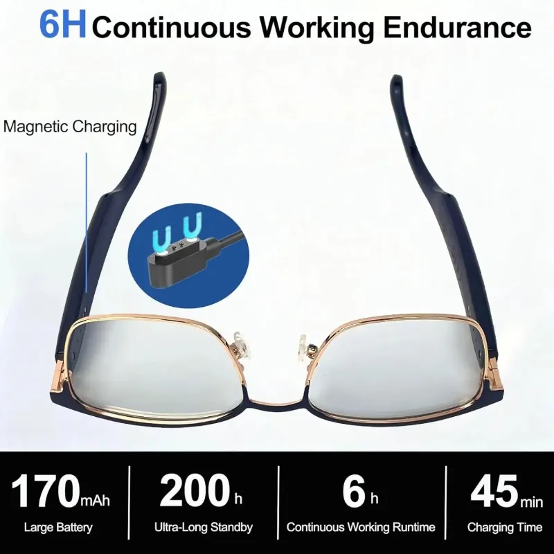 Blue Light Blocking Smart Audio Glasses - VUB Musik-Bluetooth-Audio-Smart-Lesebrille mit Blaulichtfilter-Gläsern und Metallrahmen