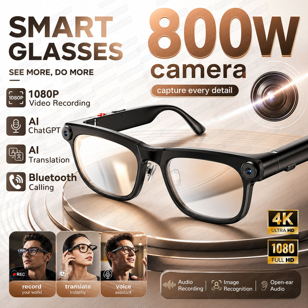 Smart Glasses Camera Video Recording 1080P - Neue KI-Smart-Brille mit 8MP-Kamera, 4K-HD-Videoaufnahme, Sonnenbrille,