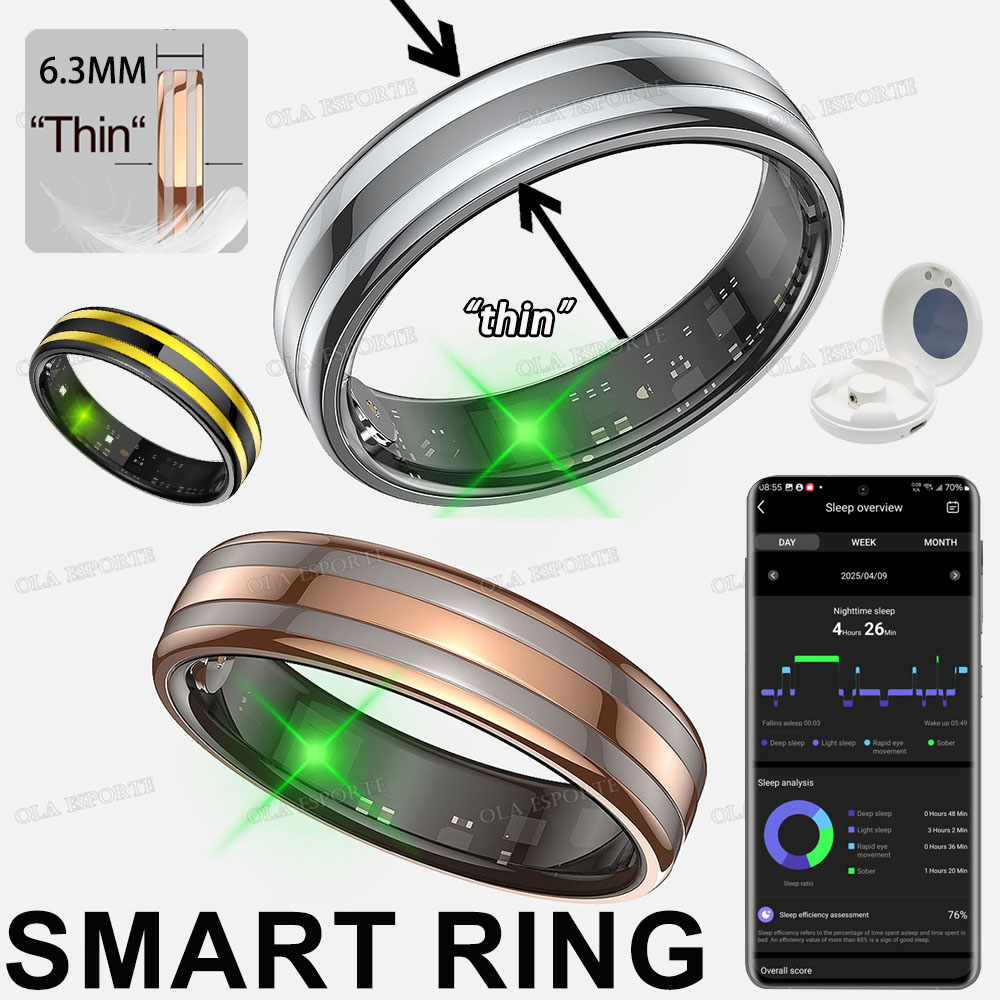 Smart Ring Health Tracker Blood Oxygen - Neuer Smart Ring Herzfrequenz-Stress-Temperatur-Gesundheitsmonitor Multi-Sport-Modus Wasserdicht