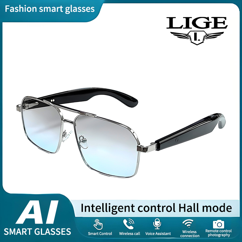 Smart Audio Glasses Bluetooth Polarized - LIGE Damen- und Herrenbrille, Metallrahmen, polarisierte
