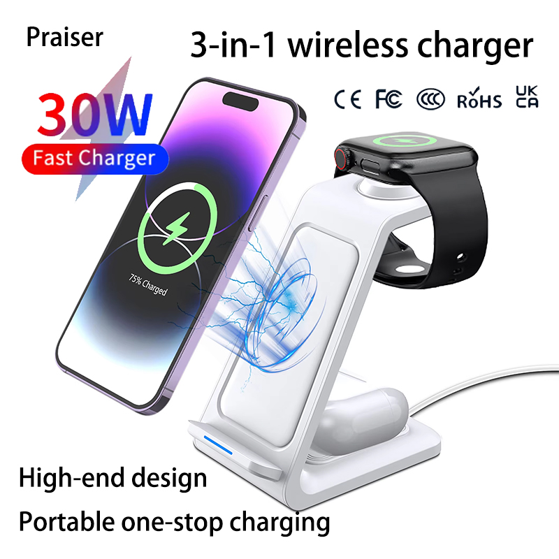 Smart Glasses Magnetic Charging Cable - 15W 3-in-1 Kabelloses Ladegerät für iPhone,